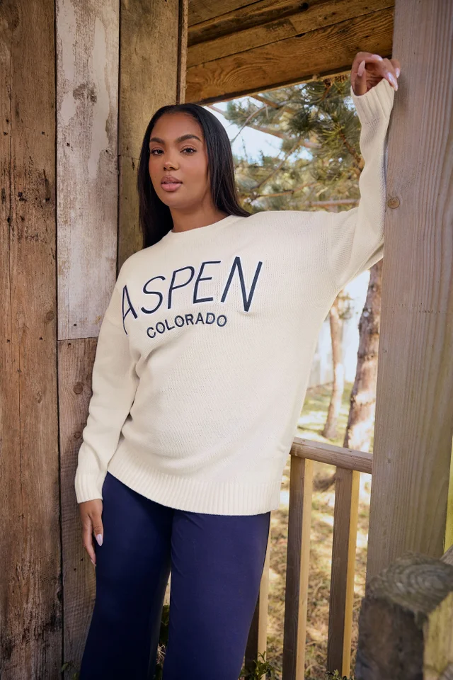 Yours Curve Ivory White 'Aspen' Slogan Knitted Jumper