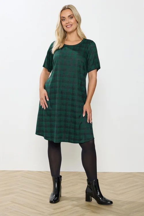 Yours Curve Green Check Mini Dress - 18 Image 2