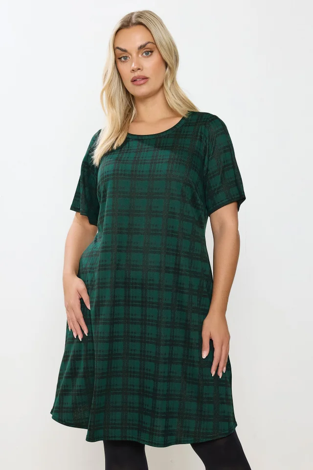 Yours Curve Green Check Mini Dress