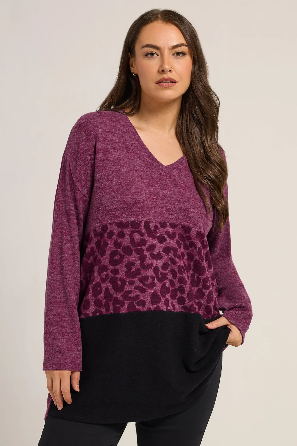 Yours Curve Pink Animal Print Colourblock Top - Size 16 Image 1