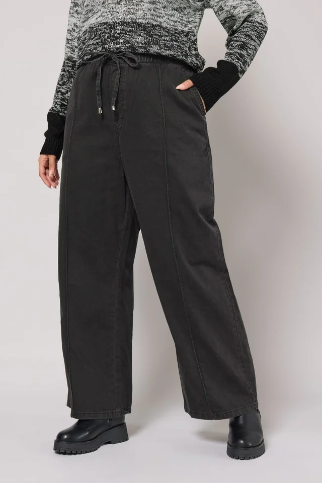 Yours Curve Black Seam Front Wide Leg Jeans