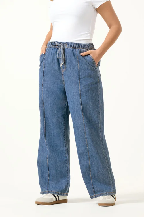 Yours Curve Mid Blue Seam Front Wide Leg Jeans - 20 Image 1