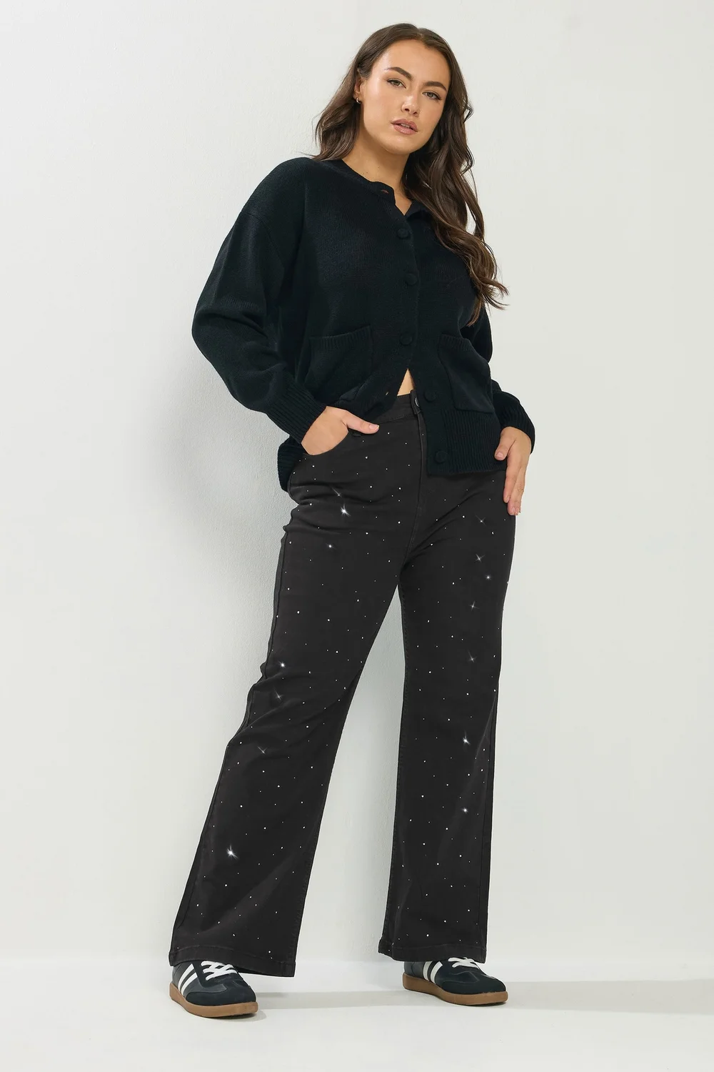 Yours Curve Black Studded Wide Leg Jeans - 16 Image 2