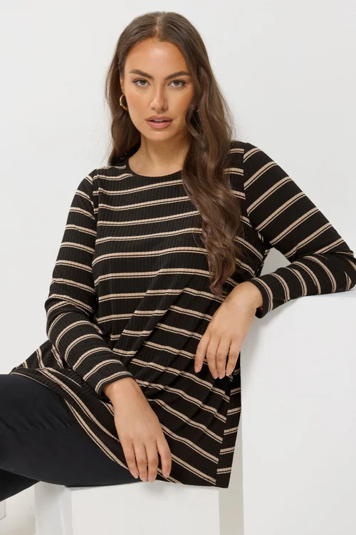 Yours Curve Black Stripe Ribbed Swing Top - Size 30-32 Image 1