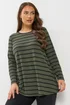 Yours Curve Khaki Green Stripe Ribbed Swing Top - Size 22-24 Image 1