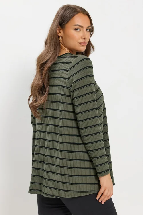 Yours Curve Khaki Green Stripe Ribbed Swing Top - Size 22-24 Image 3