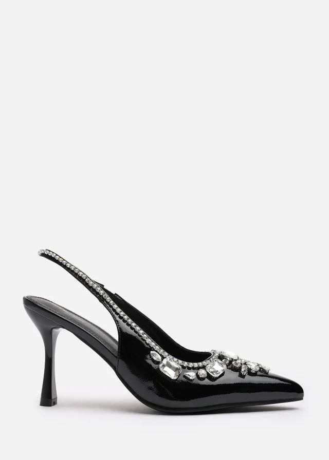 Where's That From Delphine Black Patent Slingback Heels
