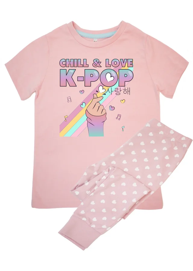 Ada & Ted Brands In K-Pop Chill & Love Girls Pink Graphic Pyjamas (3-8 Years)