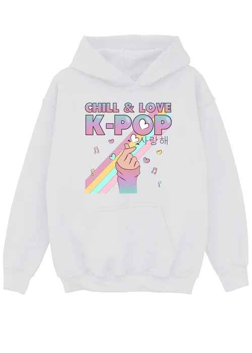 Ada & Ted K-Pop Chill & Love Girls White Graphic Hoodie (3-13 Years) - 12-13 yrs Image 1