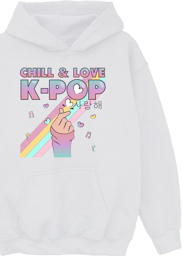 Ada & Ted K-Pop Chill & Love Girls White Graphic Hoodie (3-13 Years)