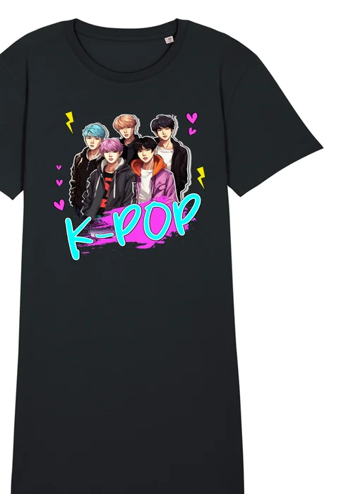 Spiral Galaxy K-Pop Boy Band Women Black Graphic Nightdress - L Image 2
