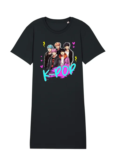 Spiral Galaxy K-Pop Boy Band Women Black Graphic Nightdress - L Image 1