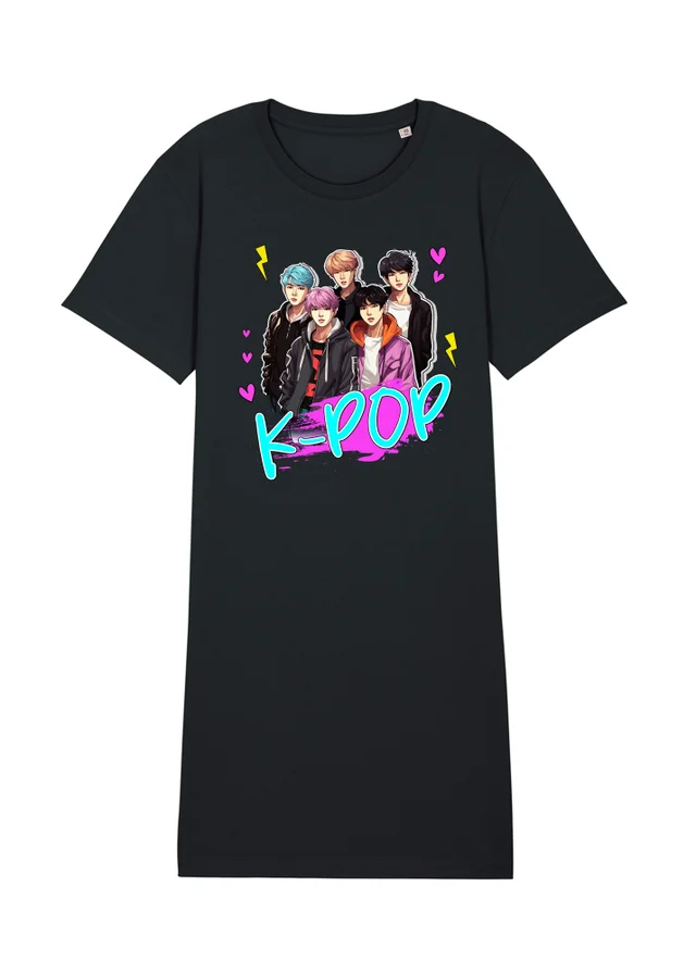 Spiral Galaxy Brands In K-Pop Boy Band Women Black Graphic Nightdress