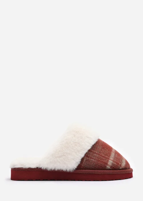 Wheres That From Inaya Red Plaid Faux Fur Mule Slippers - Size 5 Image 2