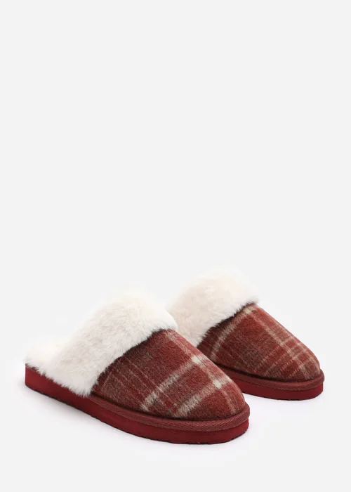 Wheres That From Inaya Red Plaid Faux Fur Mule Slippers - Size 5 Image 4