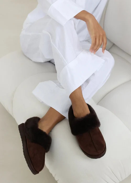 Wheres That From Danica Brown Mule Slippers With Faux Fur - 3 Image 2