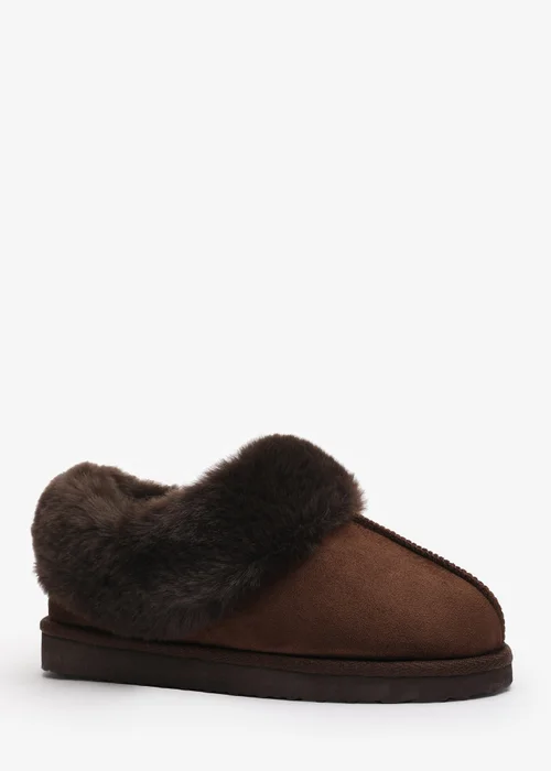 Wheres That From Danica Brown Mule Slippers With Faux Fur - Size 4 Image 3