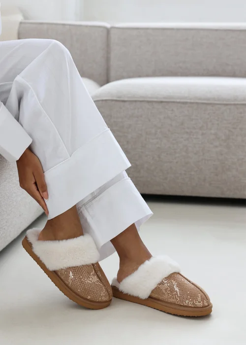 Where's That From Flora Gold Camel Snake Print Mule Slippers - Size 4 Image 5