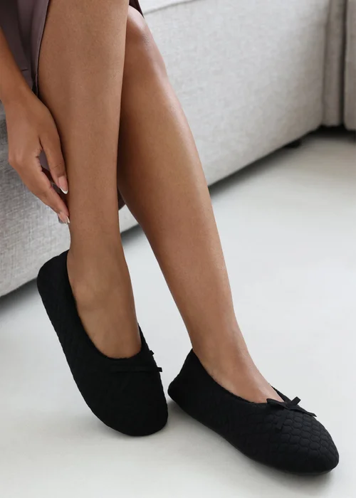 Where's That From Sorelle Black Quilted Ballet Slipper With Bow - 7 Image 5