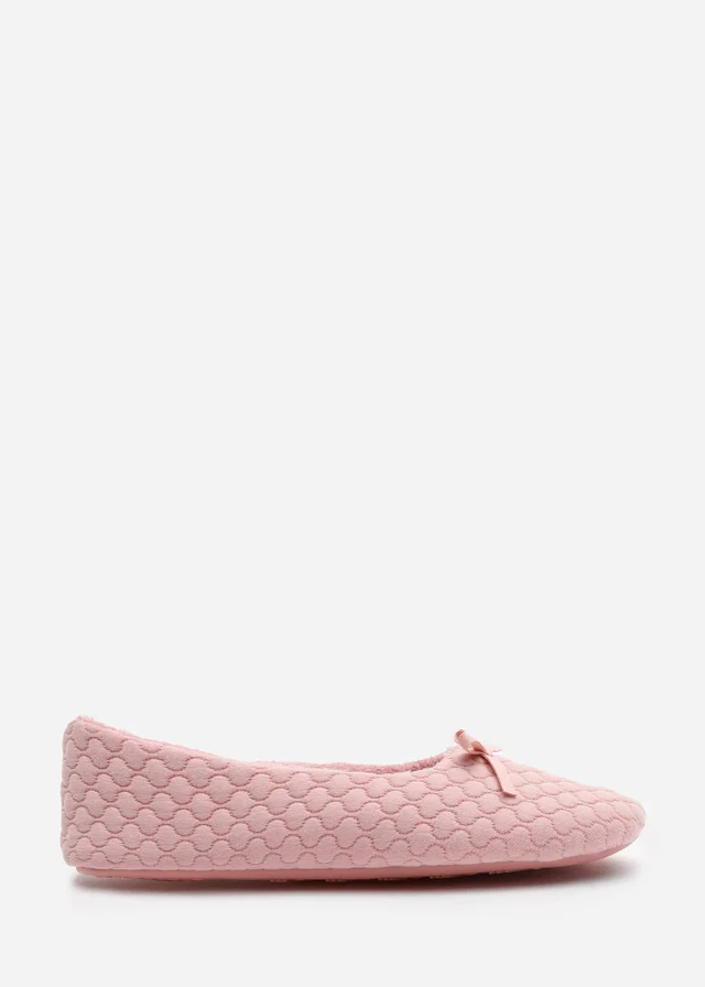Where's That From Sorelle Pink Quilted Ballet Slipper With Bow