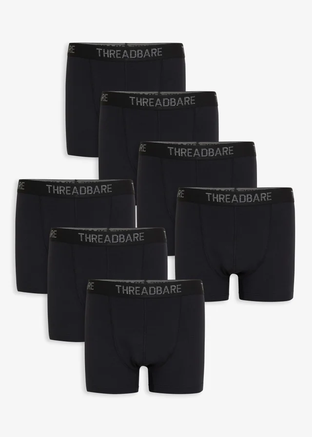 Threadbare Black 7-Pack Hipster Fit Boxer Shorts