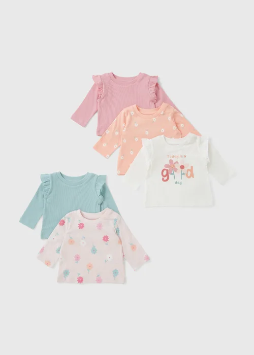 5 Pack Baby Multicolour Flower Tops (Newbron-23mths) - Age 6 - 9 Months Image 1