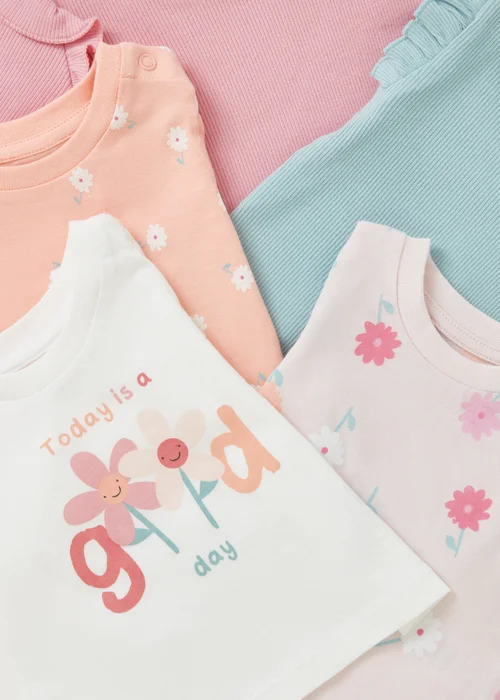 5 Pack Baby Multicolour Flower Tops (Newbron-23mths) - Age 6 - 9 Months Image 2