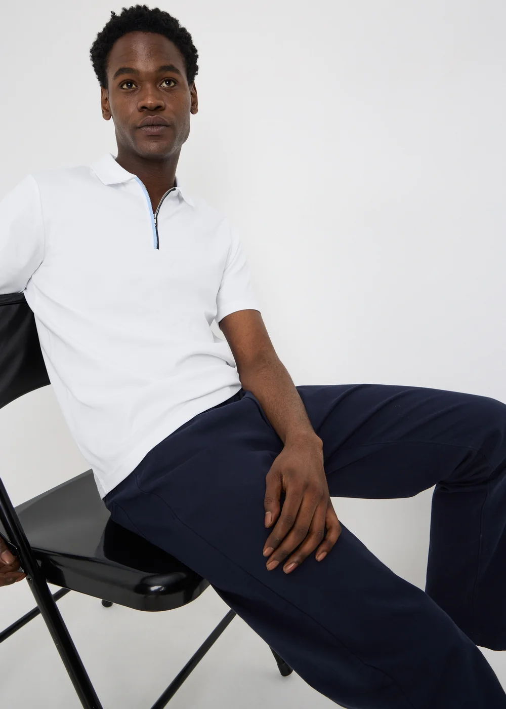 White Smart Soft Touch Cotton Zip Polo Shirt - L Image 1