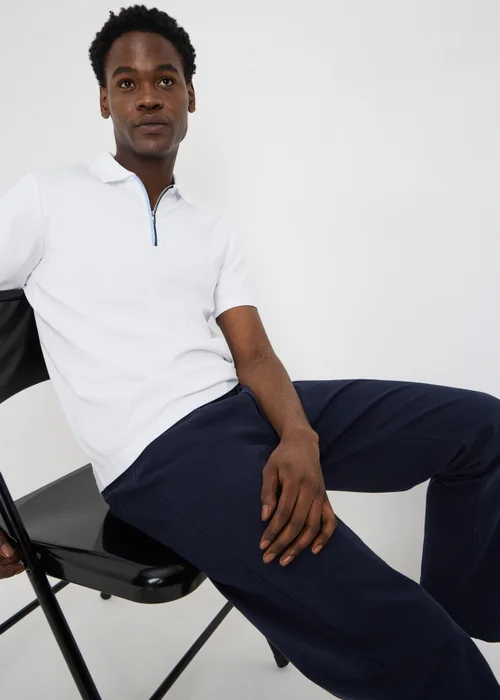 White Smart Soft Touch Cotton Zip Polo Shirt - L Image 1