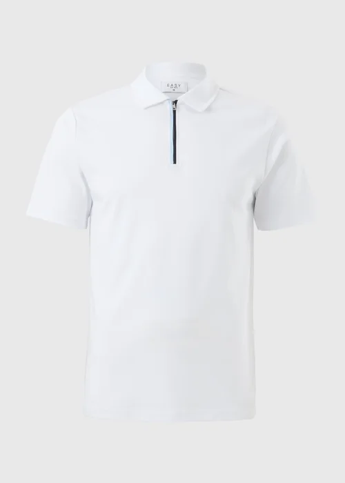 White Smart Soft Touch Cotton Zip Polo Shirt - L Image 4