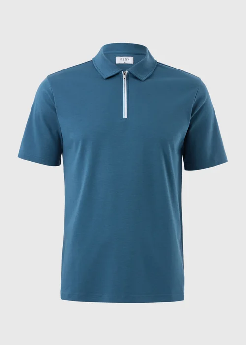 Blue Smart Soft Touch Cotton Zip Polo Shirt - M Image 4