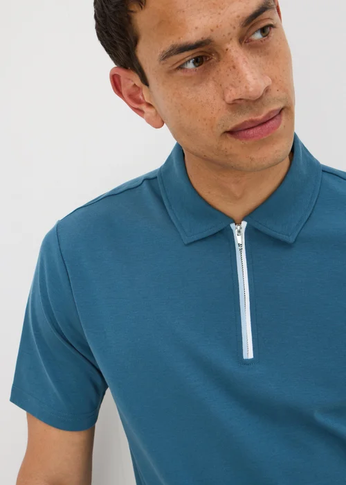 Blue Smart Soft Touch Cotton Zip Polo Shirt - M Image 3