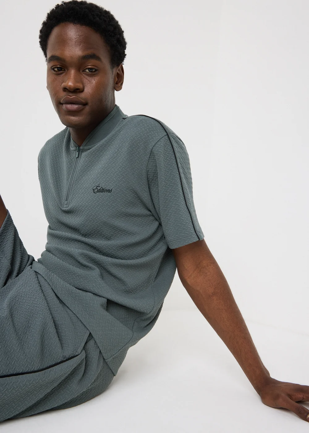 Dark Grey Textured Editions Co Ord Polo Shirt - S Image 1