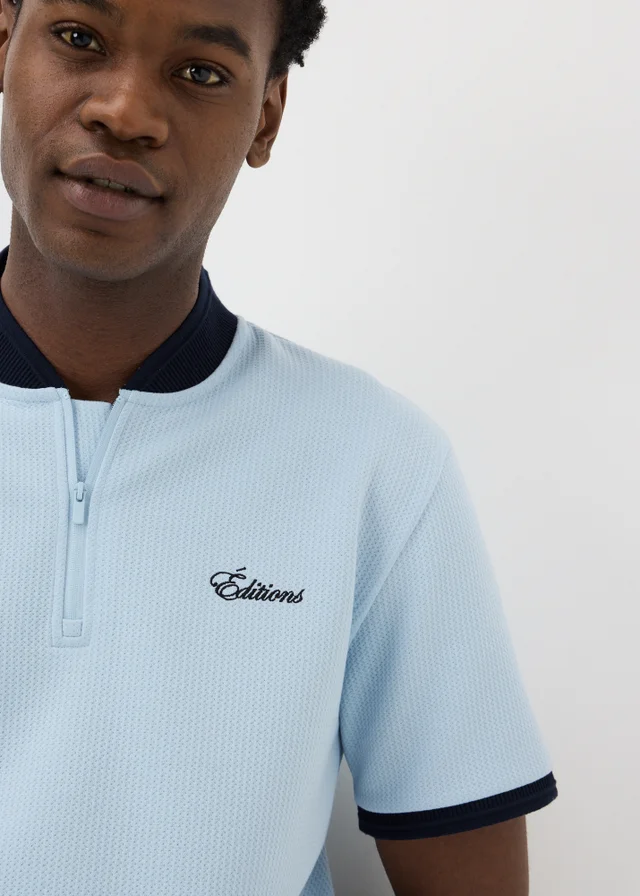 Light Blue Textured Co Ord Polo Shirt