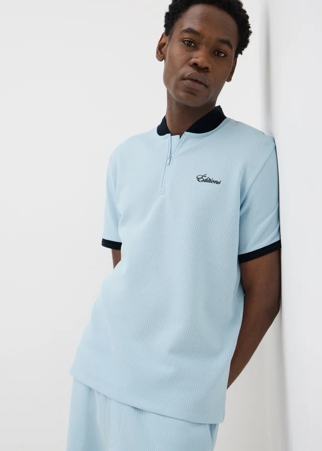 Light Blue Textured Co Ord Polo Shirt