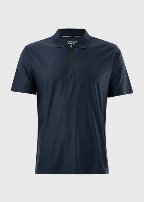 Souluxe Navy Textured Golf Polo Shirt - S Image 4