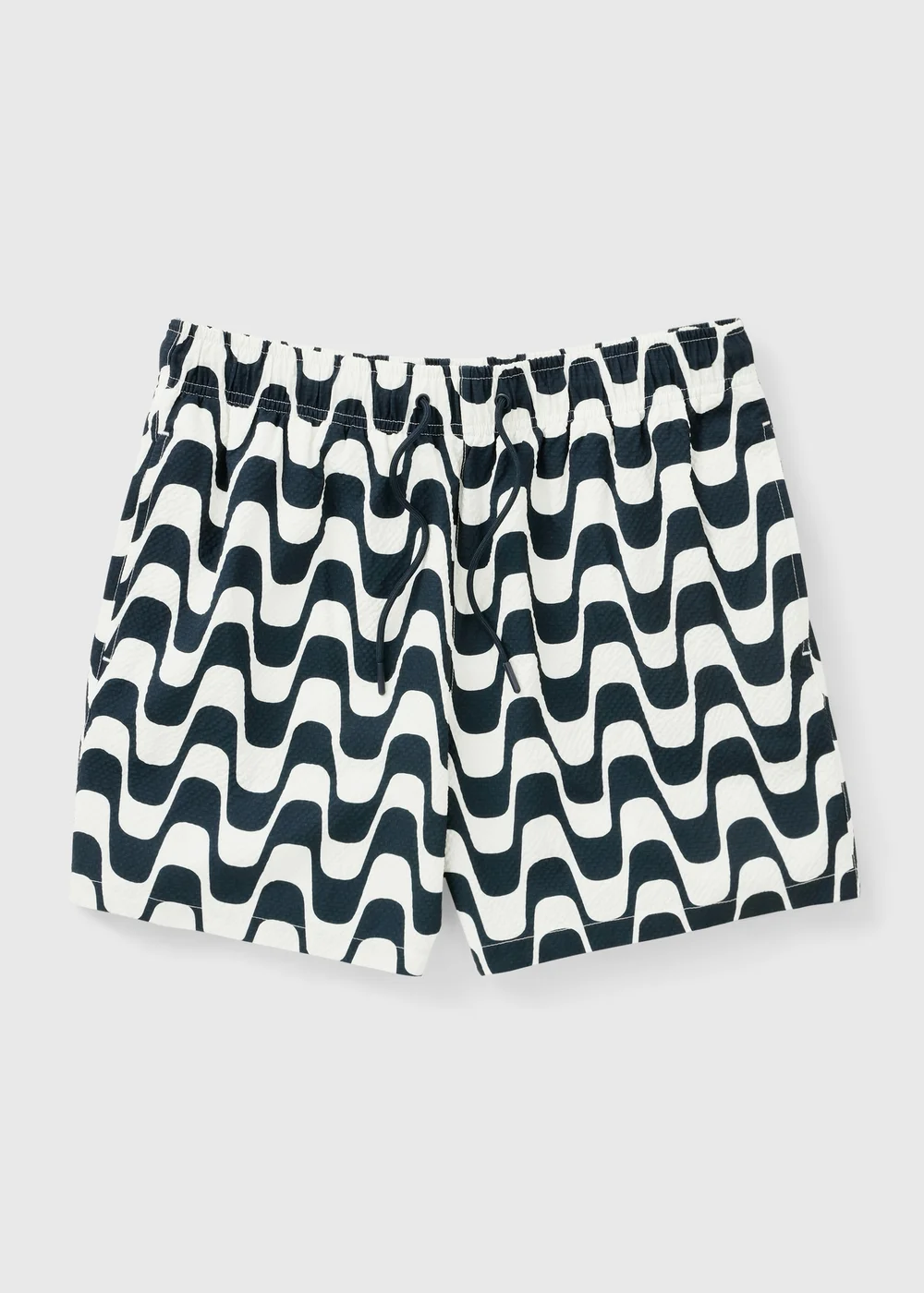 Navy Texture Print Abstract Wave Swim Shorts - S Image 1