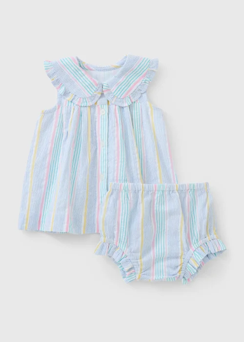 Baby Blue Stripe Dress & Knicker Set (0-23mths) - Up to 1 Month Image 1
