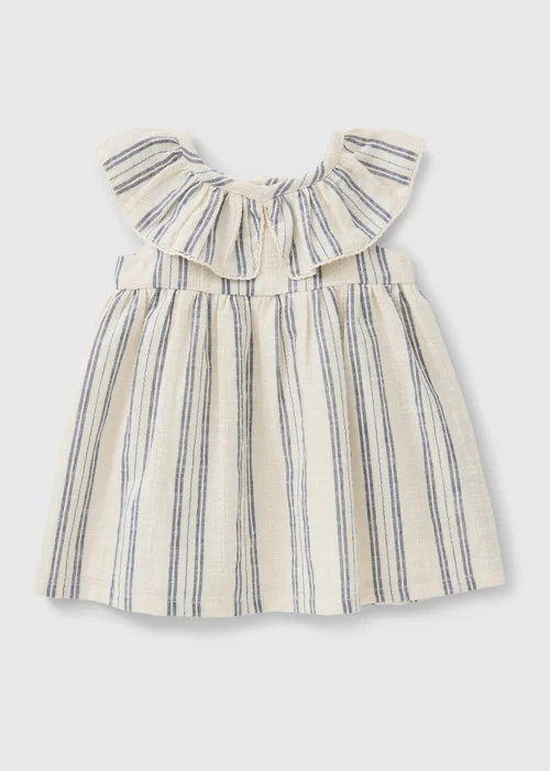Baby Cream Stripe Frill Neck Dress (Newborn - 23mths) - Up to 1 Month Image 1