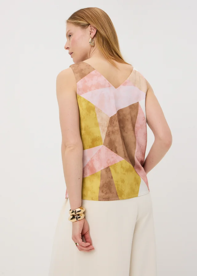 Et Vous Pink Abstract Print Satin V-Neck Cami Top