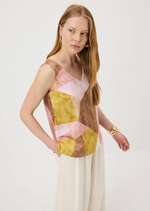 Et Vous Pink Abstract Print Satin V-Neck Cami Top