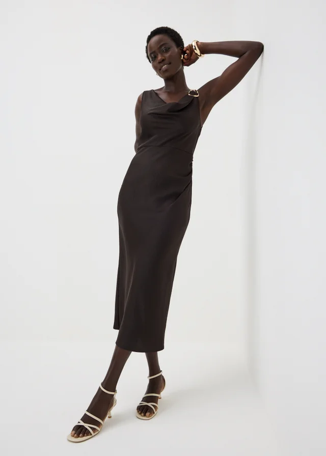 Et Vous Chocolate Brown Cowl Neck Midi Dress