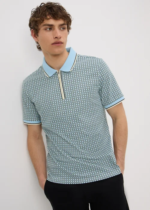 Mint Tile Print Zip Polo Shirt - 2XL Image 1