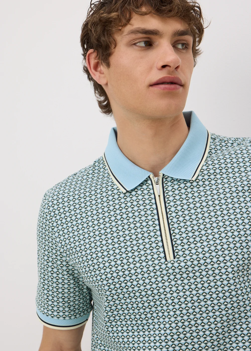 Mint Tile Print Zip Polo Shirt - 2XL Image 3