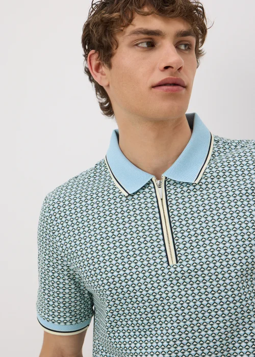 Mint Tile Print Zip Polo Shirt - 2XL Image 3