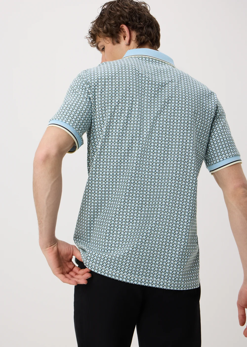 Mint Tile Print Zip Polo Shirt - 2XL Image 2