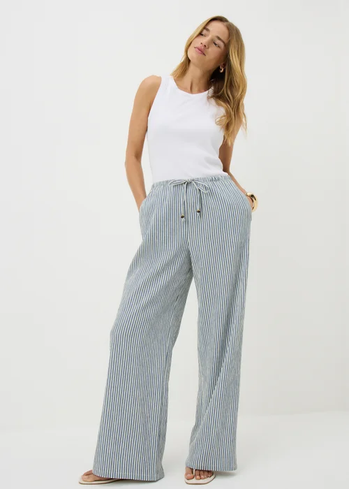 Blue Stripe Seersucker Wide Leg Trousers - 20 L Image 1