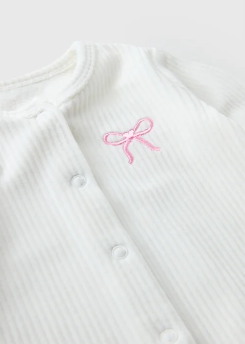 Baby White Ribbed Bow Romper (0-23mths) - 6-9 months Image 2