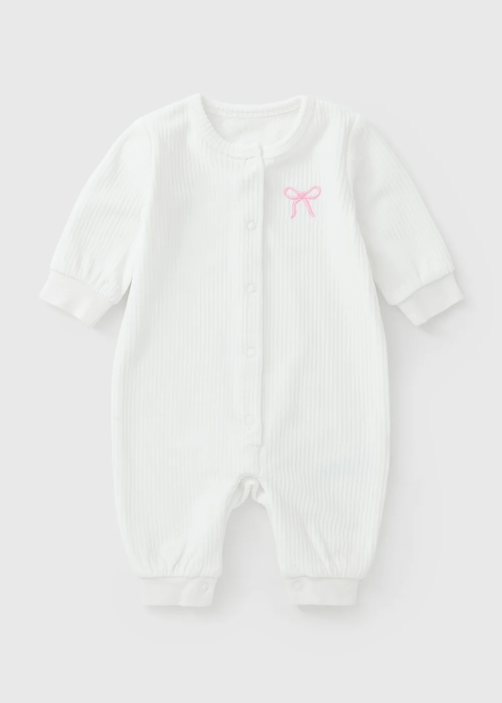Baby White Ribbed Bow Romper (0-23mths) - 6-9 months Image 1