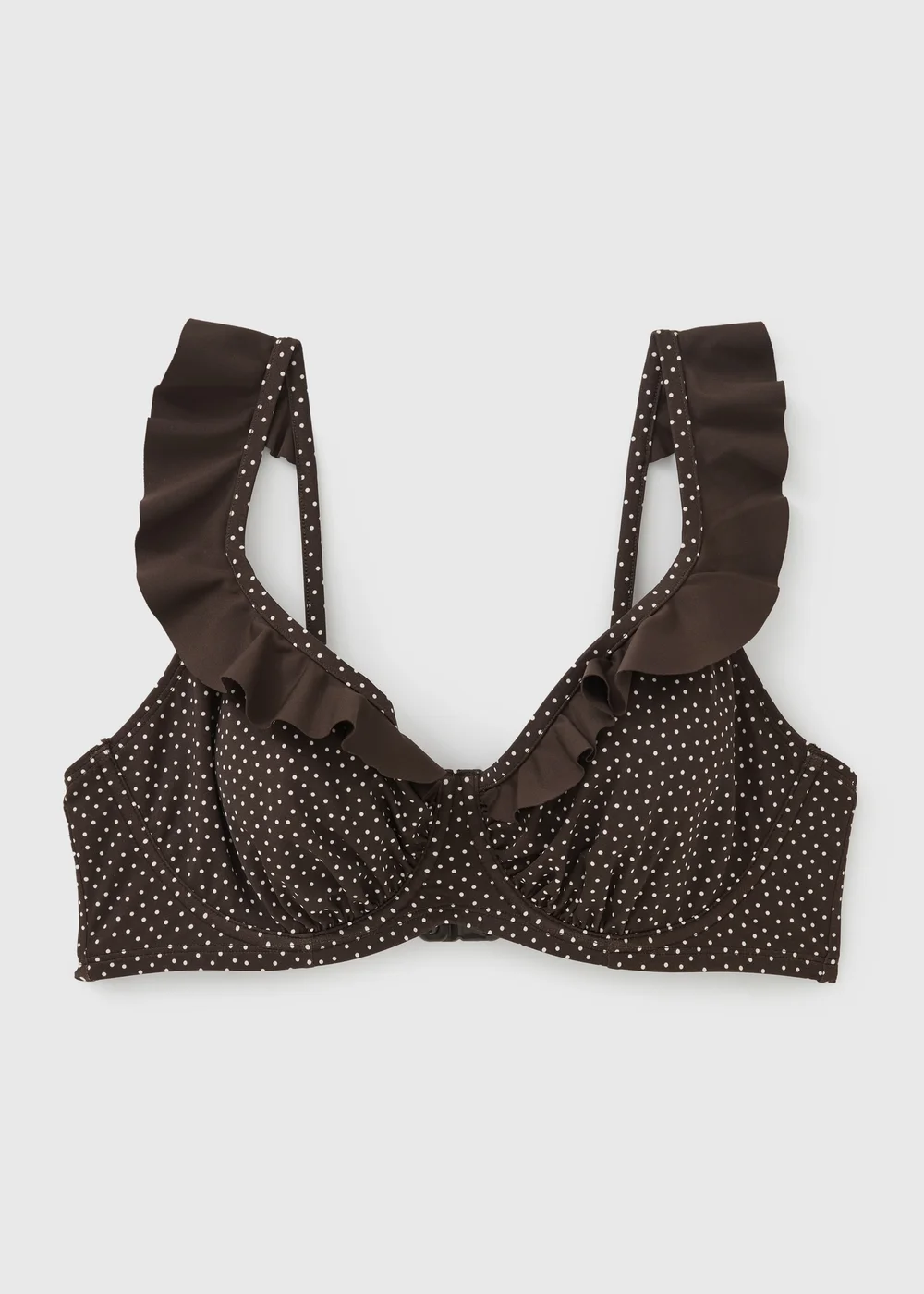 DD+ Chocolate Brown Polka Dot Underwired Bikini Top - 42E Image 1